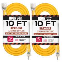 IRON FORGE CABLE 10ft outdoor extension with yellow jacket enhances outdoor visibility.