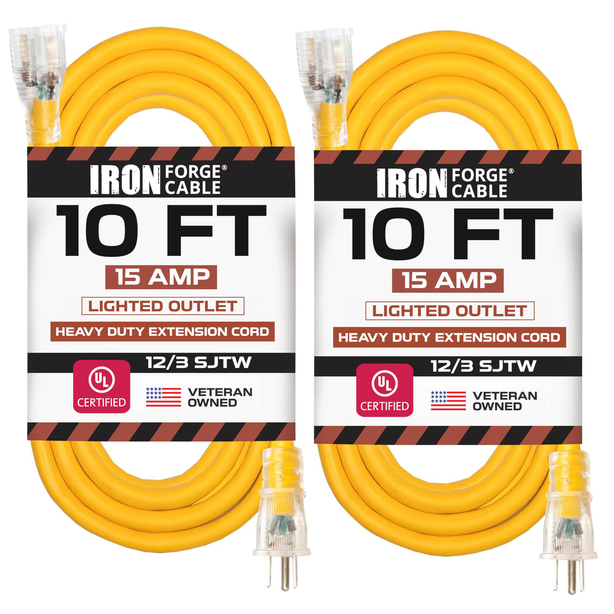 IRON FORGE CABLE 10ft outdoor extension with yellow jacket enhances outdoor visibility.
