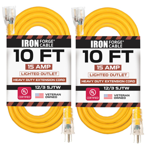 IRON FORGE CABLE 10ft outdoor extension with yellow jacket enhances outdoor visibility.