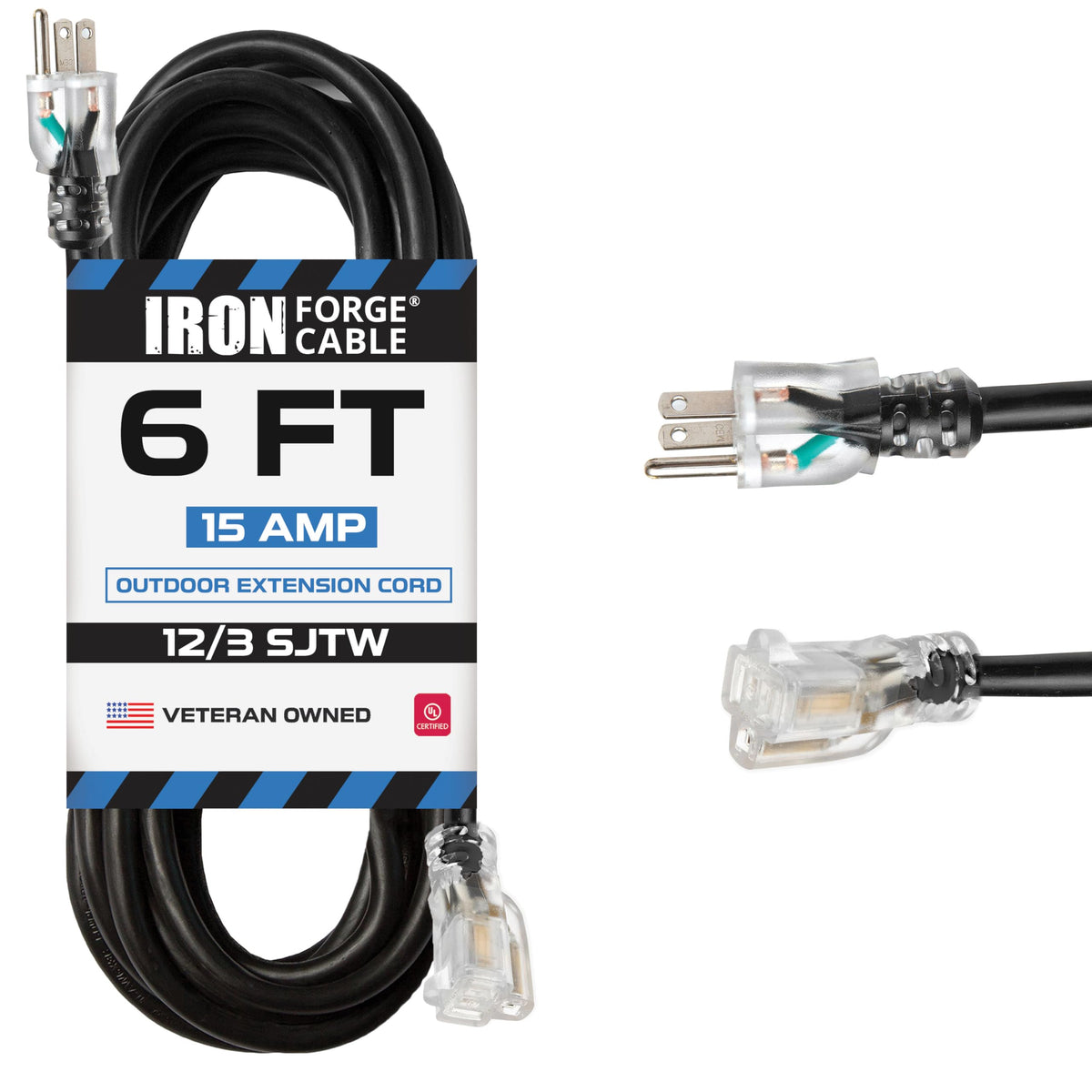 Iron Forge Cable 12ga outdoor extension with lighted end for easy outdoor power access