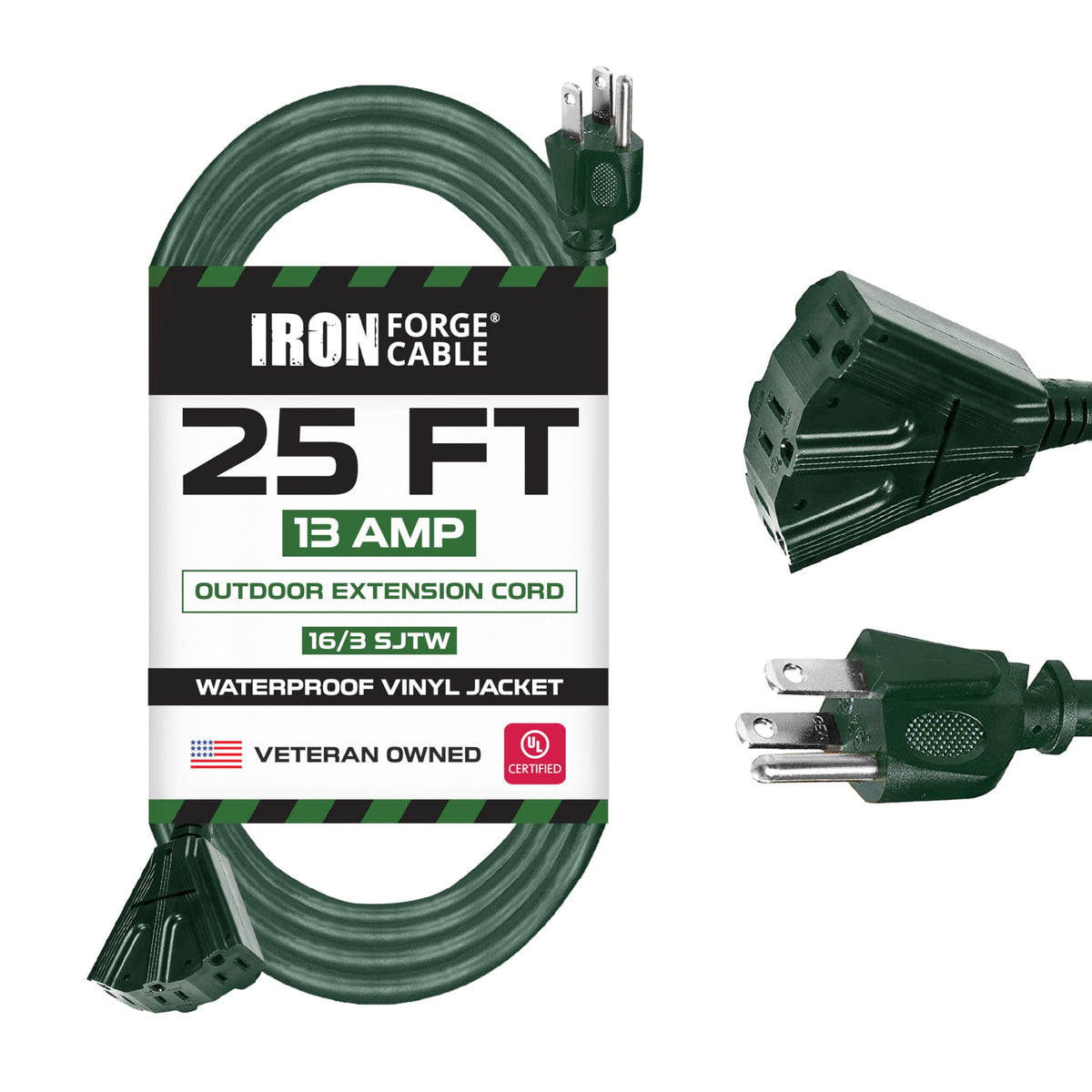IRON FORGE CABLE 25-foot extension cord with three outlets for versatile power.