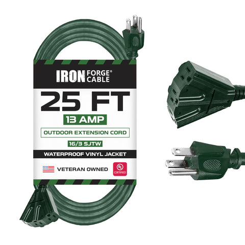 IRON FORGE CABLE 25-foot extension cord with three outlets for versatile power.