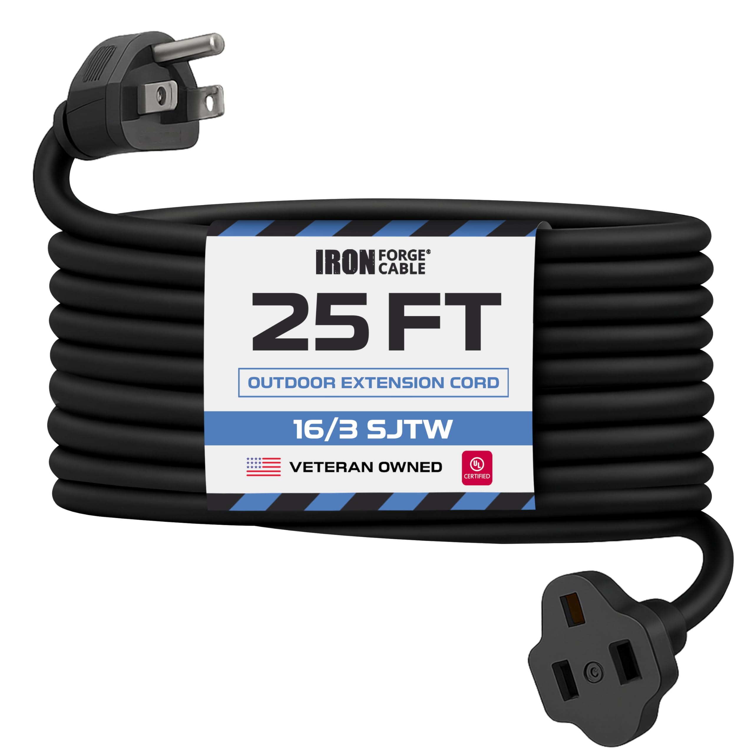 Iron Forge Cable 25 ft extension cord for outdoor use, ideal for seasonal equipment.