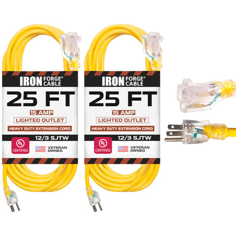 IRON FORGE CABLE 25ft outdoor extension cord for garden tools and appliances.