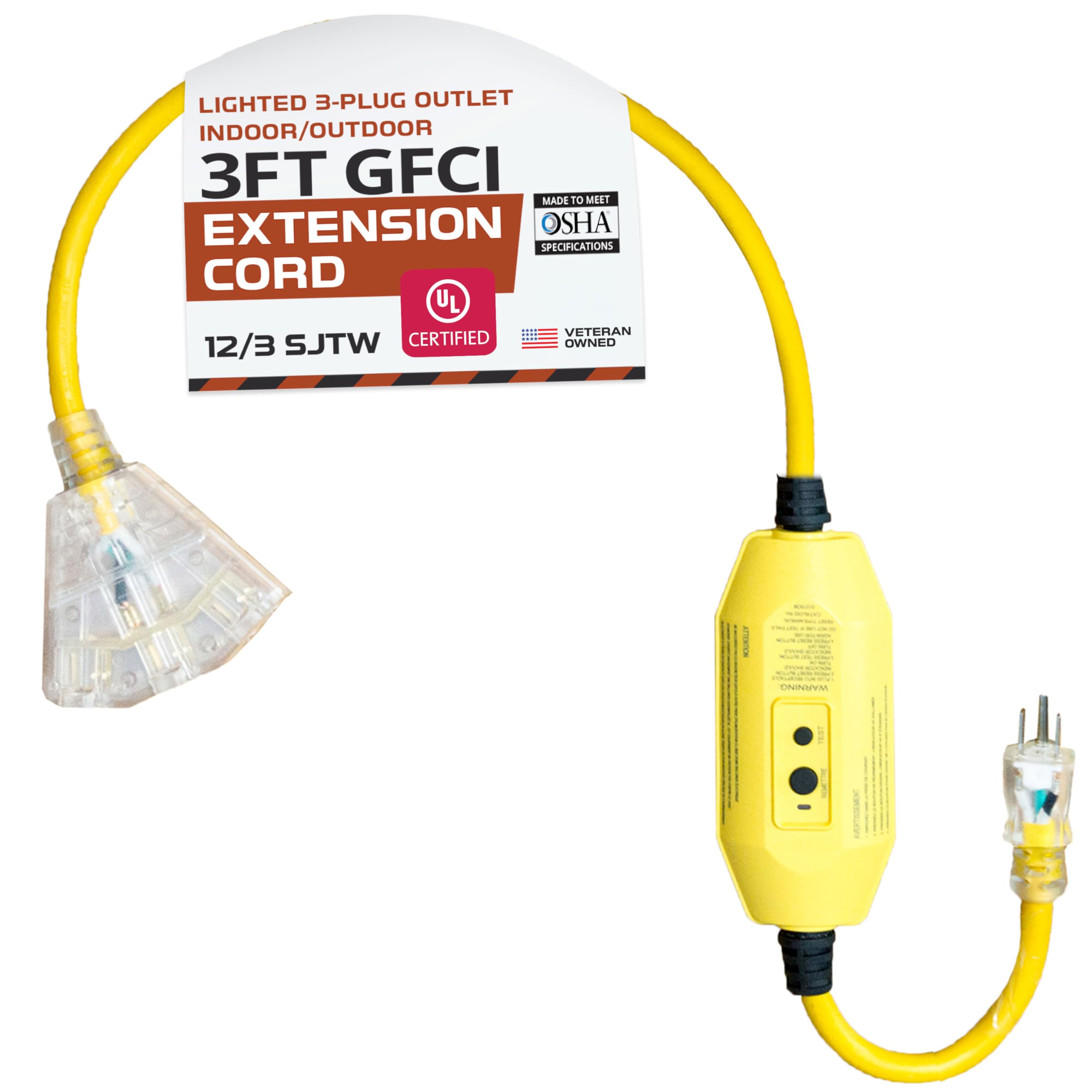 Iron Forge Cable 3-foot lighted outdoor GFCI extension cord showing power status glow.