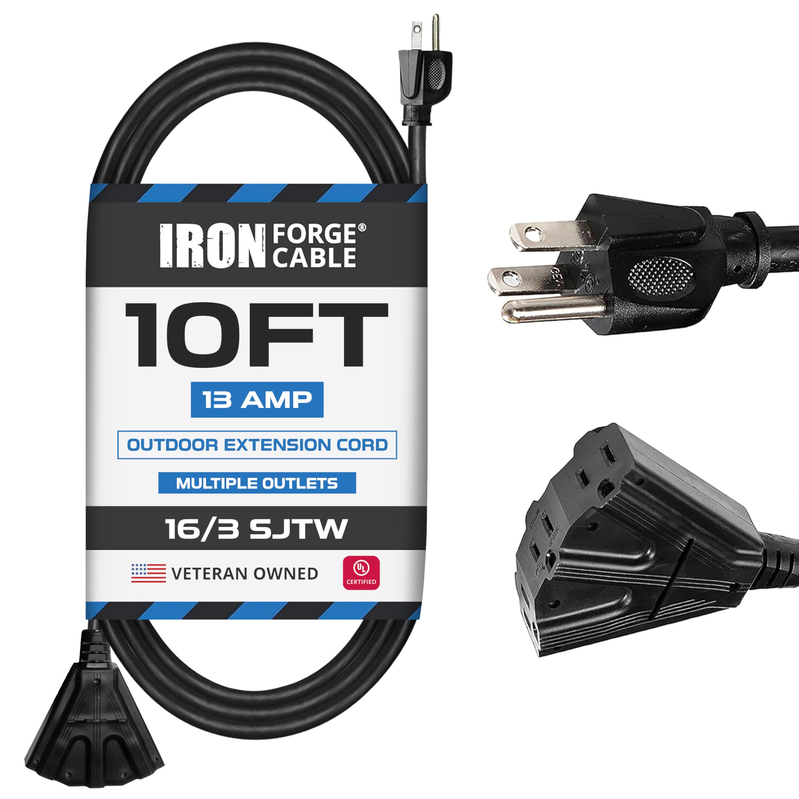 Iron Forge Cable 3-outlets outdoor extension cord ready for 10ft reach and multi-device use