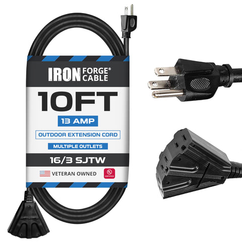 Iron Forge Cable 3-outlets outdoor extension cord ready for 10ft reach and multi-device use