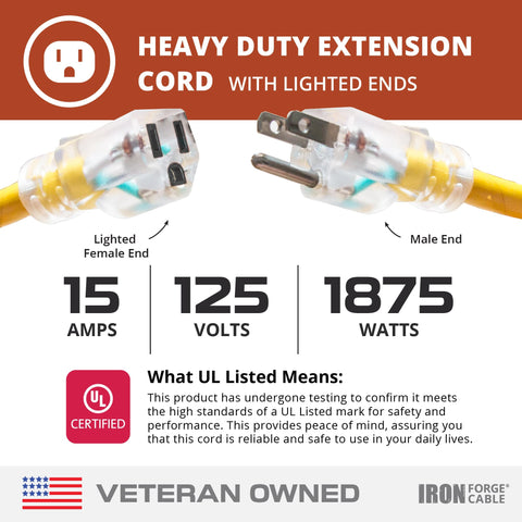IRON FORGE CABLE 3-prong grounded plug ensures safe power delivery.