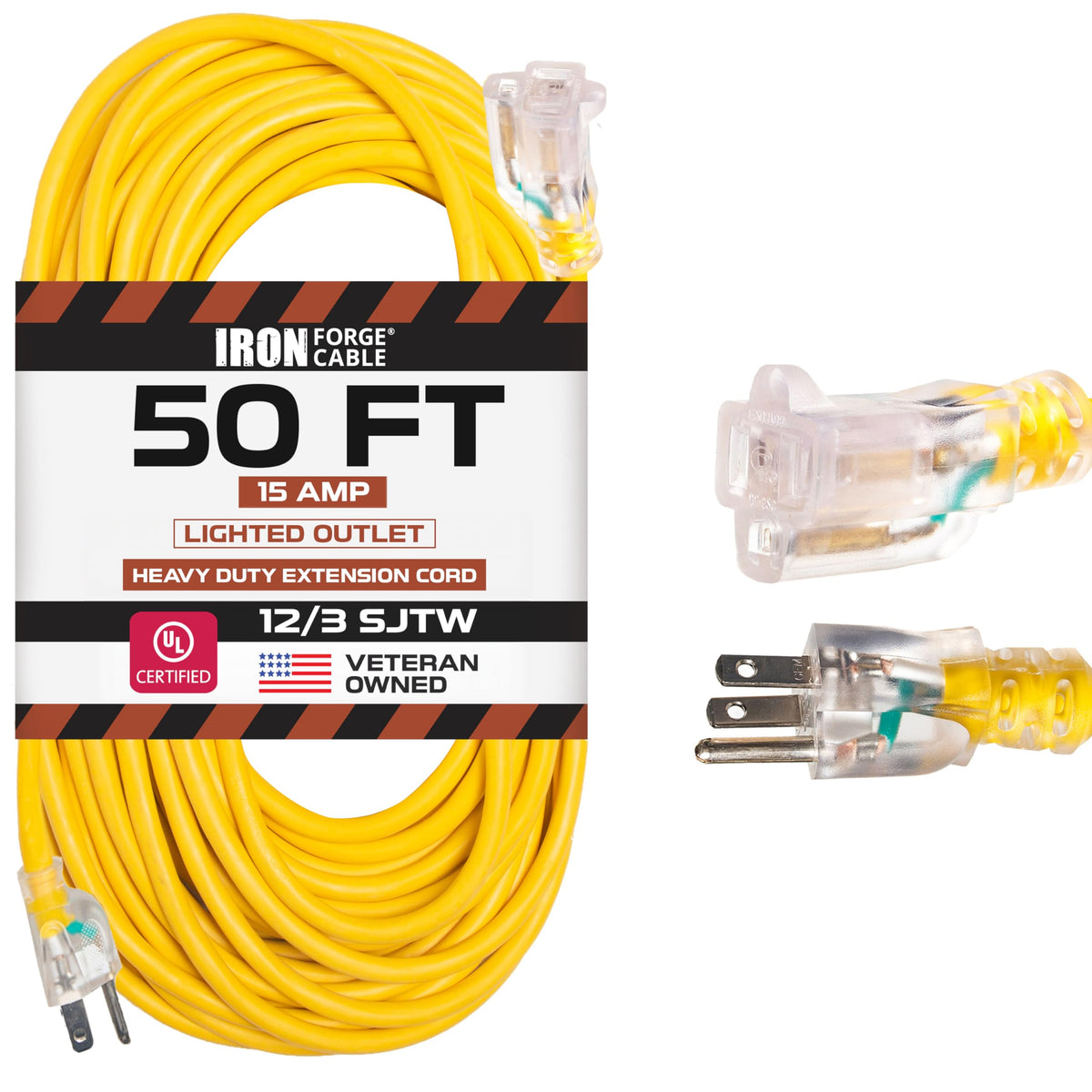Iron Forge Cable 50ft lighted end extension cord for safe outdoor power