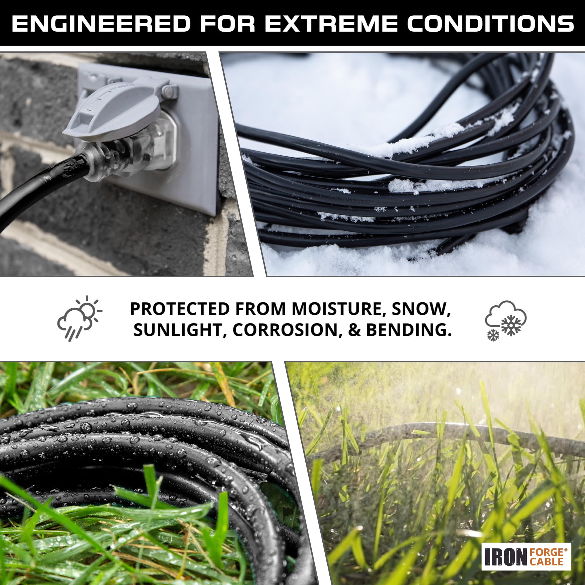 Iron Forge Cable flame retardant black cable enhances outdoor setup safety