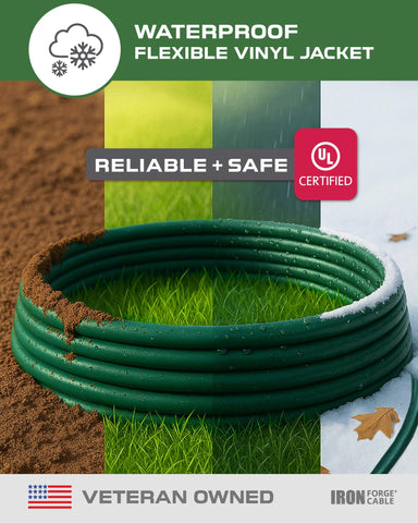Iron Forge Cable green 16/3 SJTW cord blends with outdoor space.