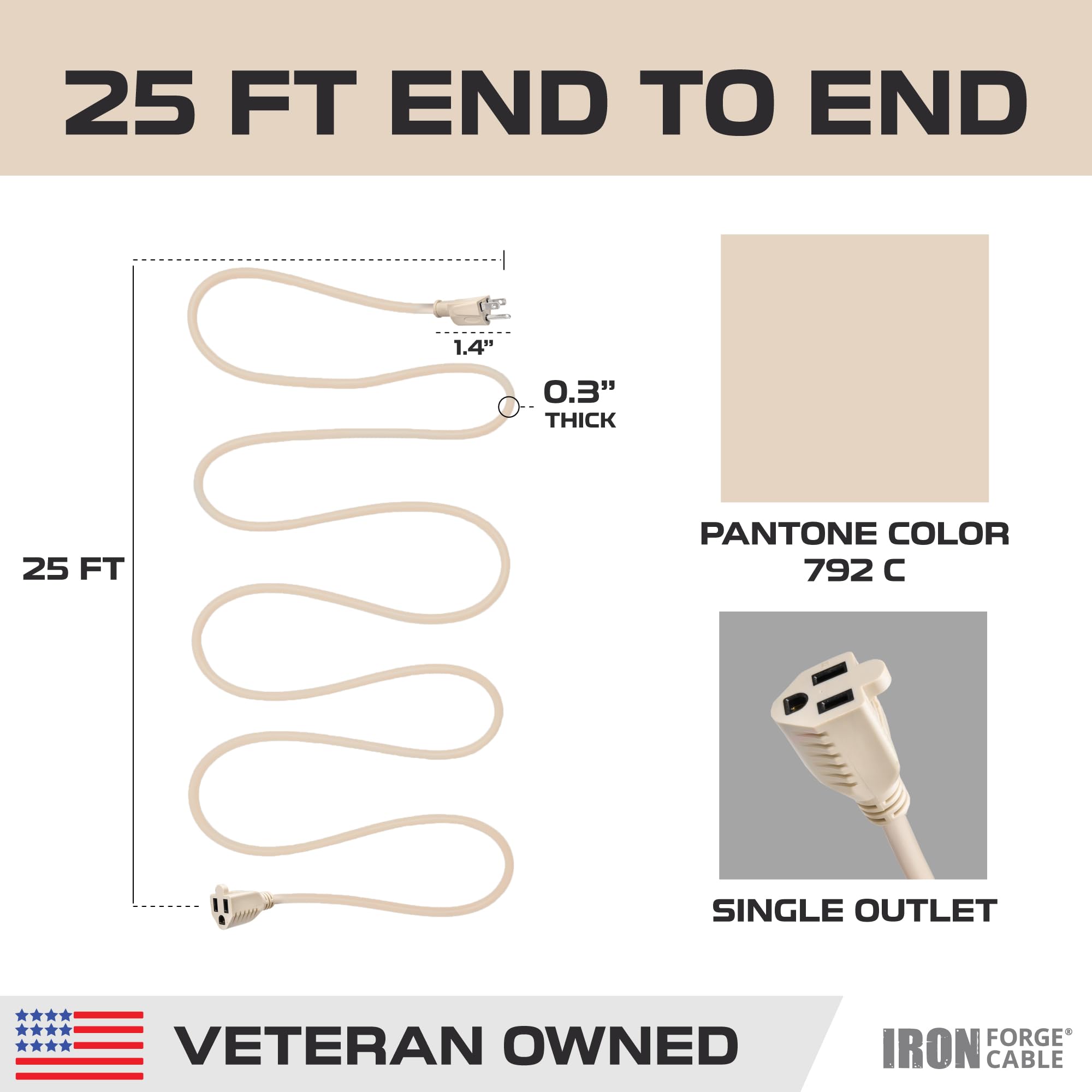 Iron Forge Cable three-prong grounded cord for reliable power supply.