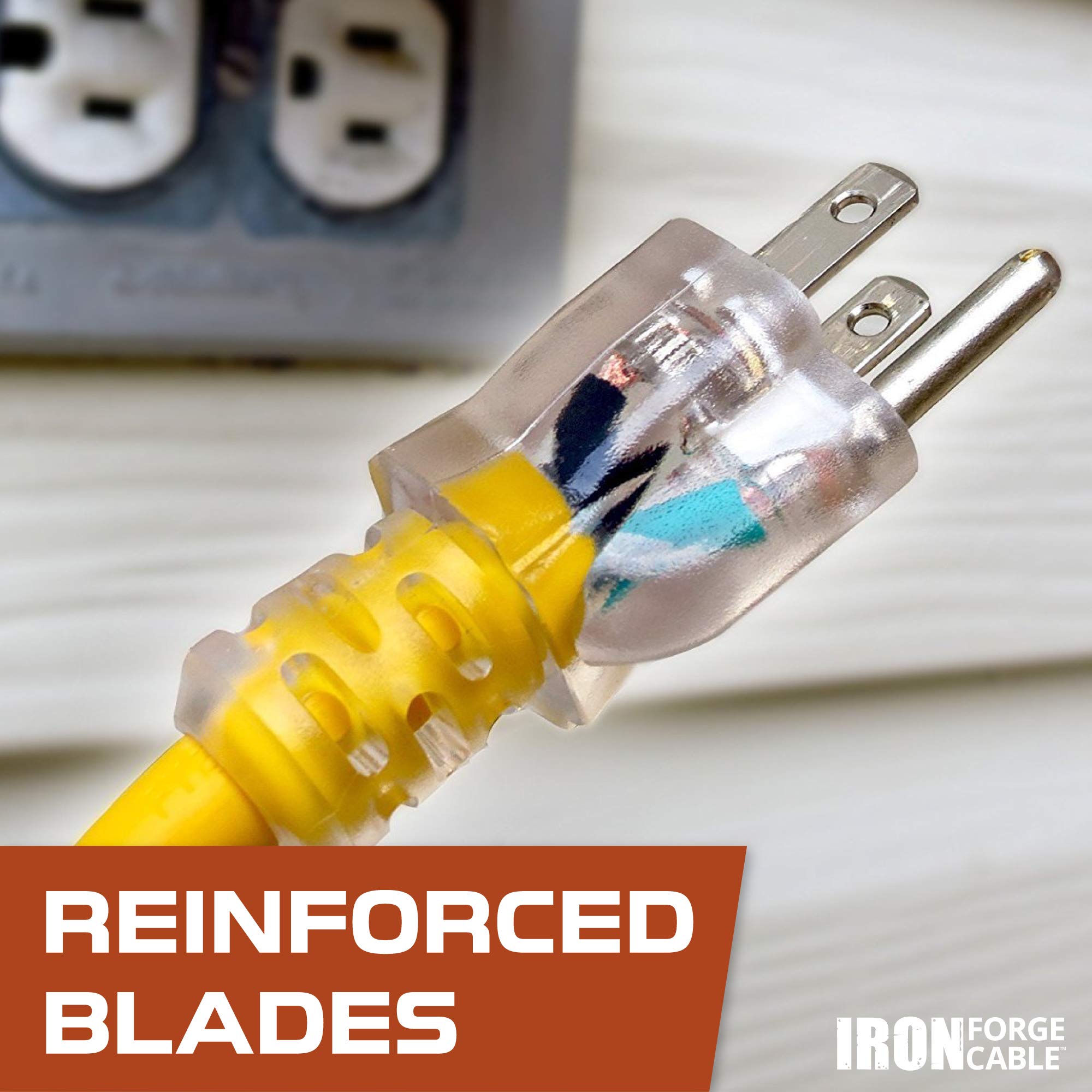 Iron Forge Cable grounded 3-prong plug for safe connections.