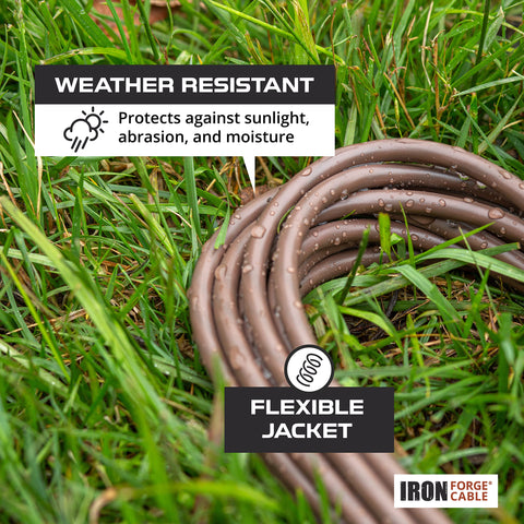 Iron Forge Cable nickel-coated-blades-brown-extension-cord boosts durability during outdoor use.