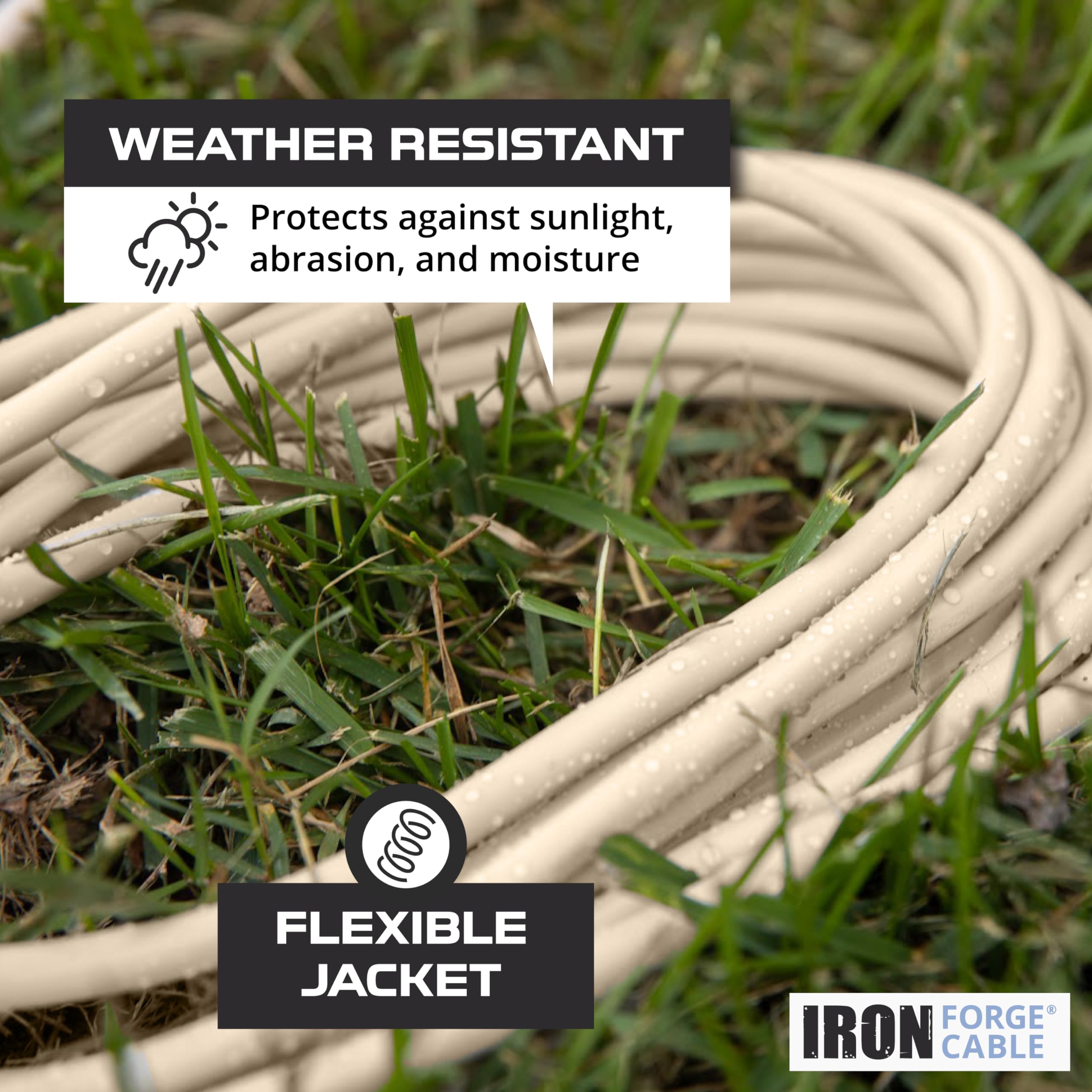 Iron Forge Cable nickel-coated reinforced prongs ensure a secure connection.