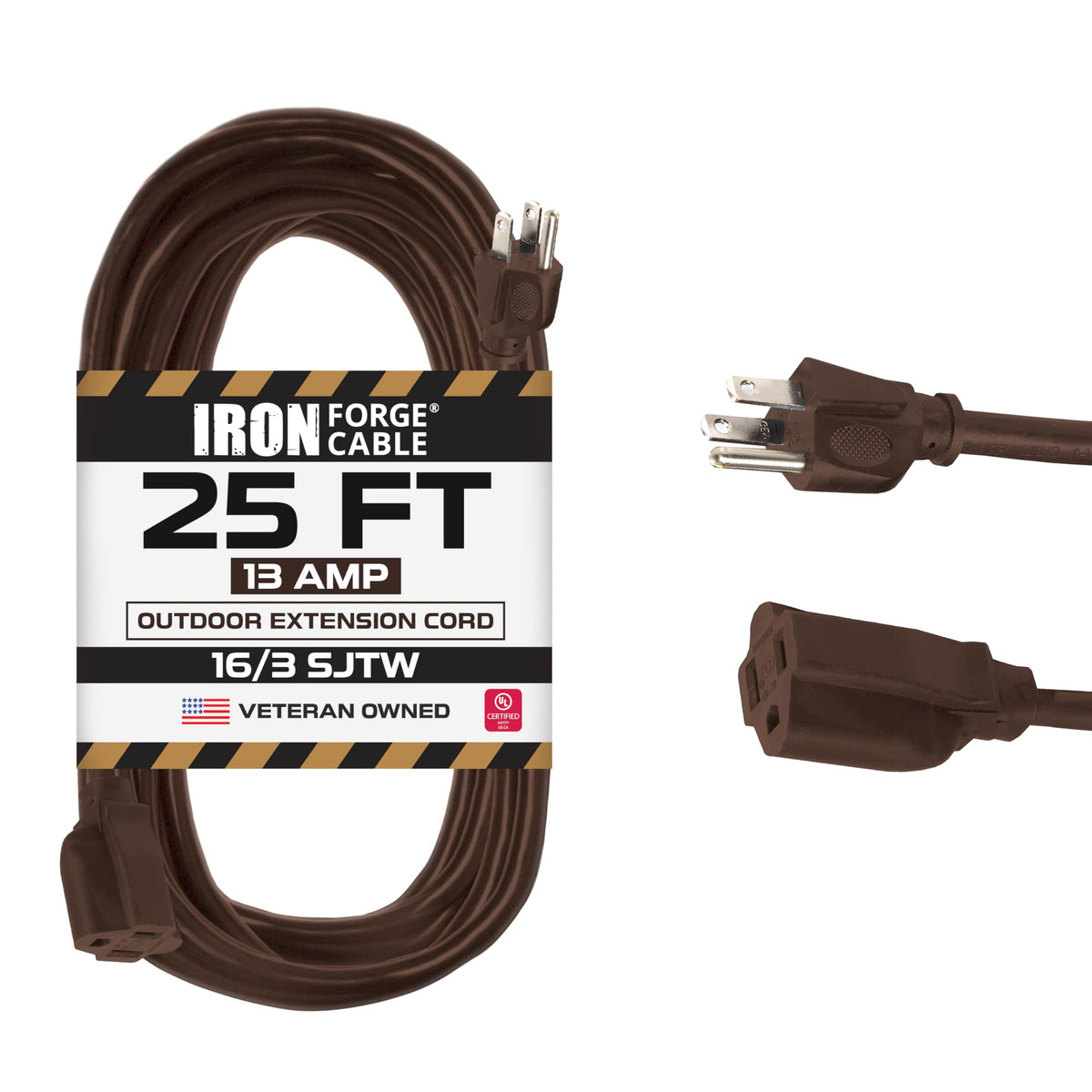 Iron Forge Cable outdoor-brown-extension-cord-25ft provides reliable power for outdoor tools.