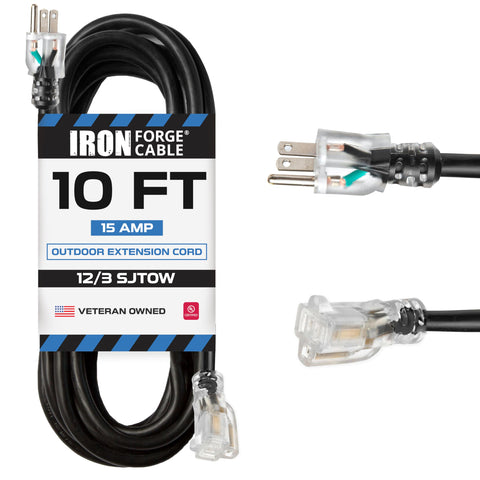 Iron Forge Cable outdoor extension cord 10 ft ready for rugged outdoor power needs.