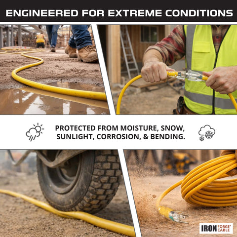 IRON FORGE CABLE outdoor-indoor extension cord suits gardening and landscaping tasks.
