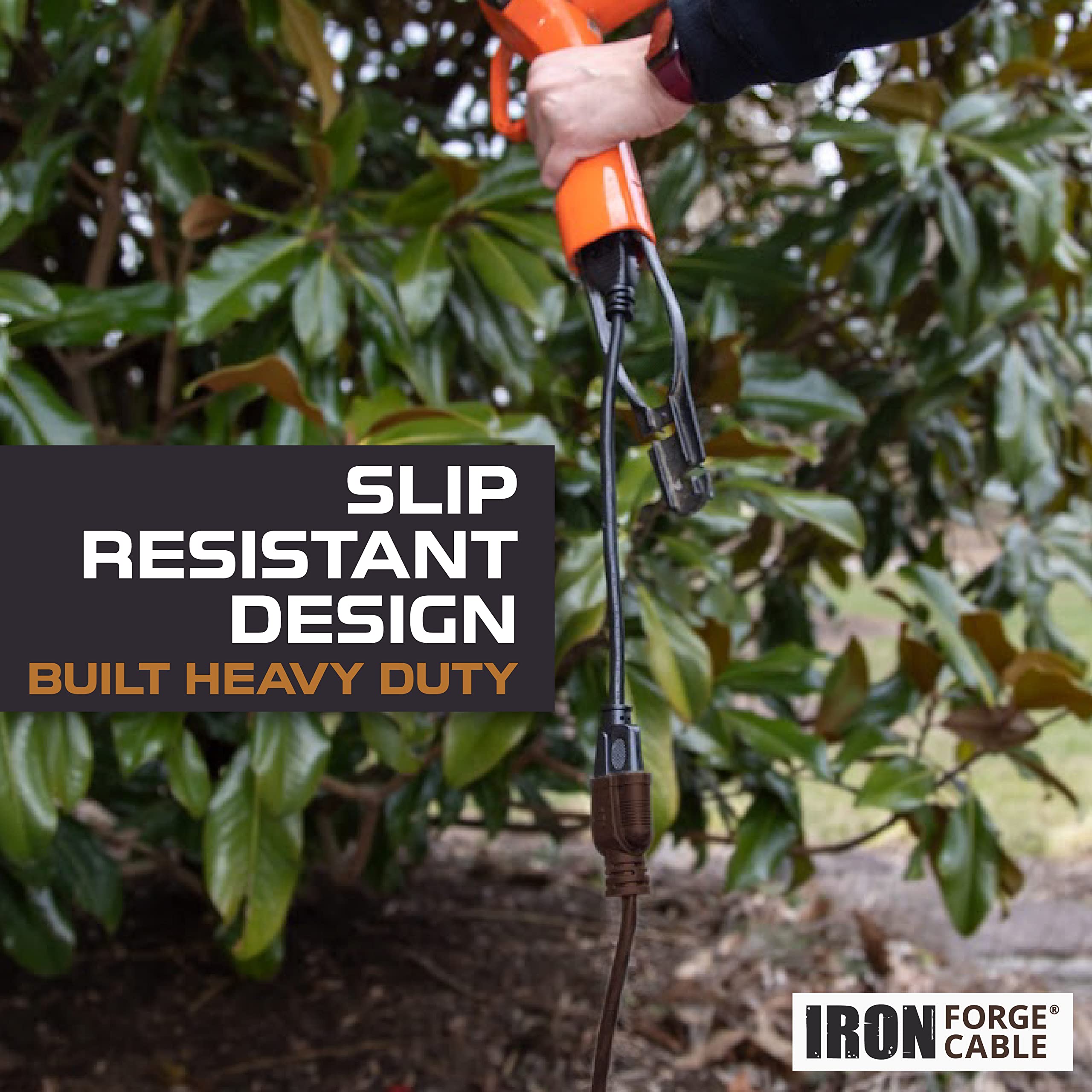 Iron Forge Cable ul-listed-25ft-brown-extension ensures safe outdoor power.