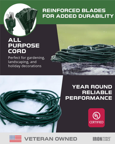 Iron Forge Cable UL-listed extension cord for compliant outdoor power delivery.