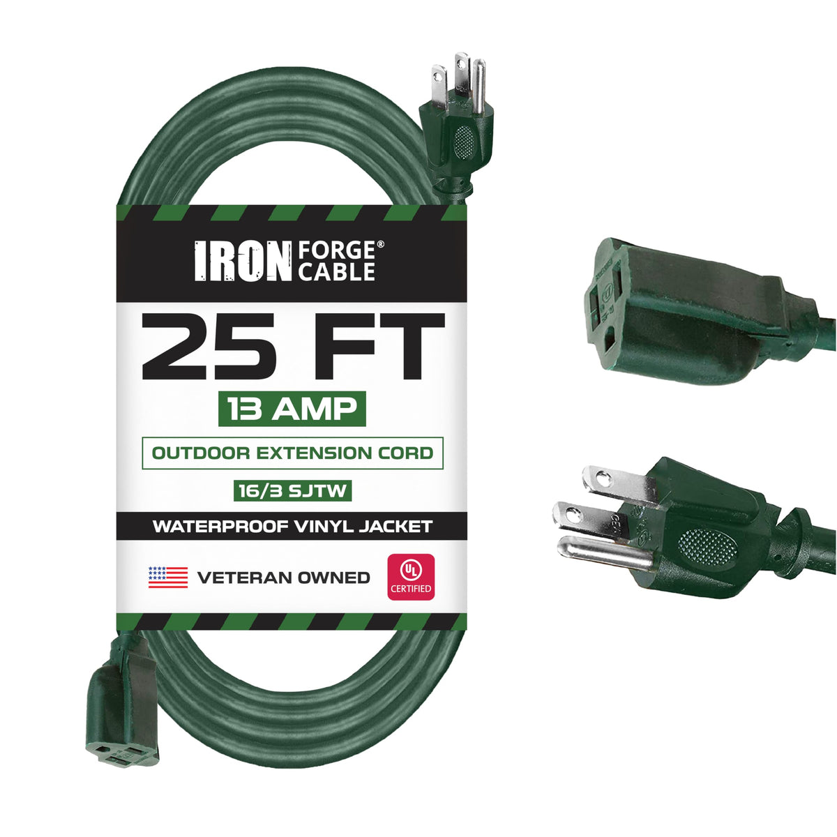 Iron Forge Cable weatherproof 25 ft outdoor extension cord ready for landscape lighting.