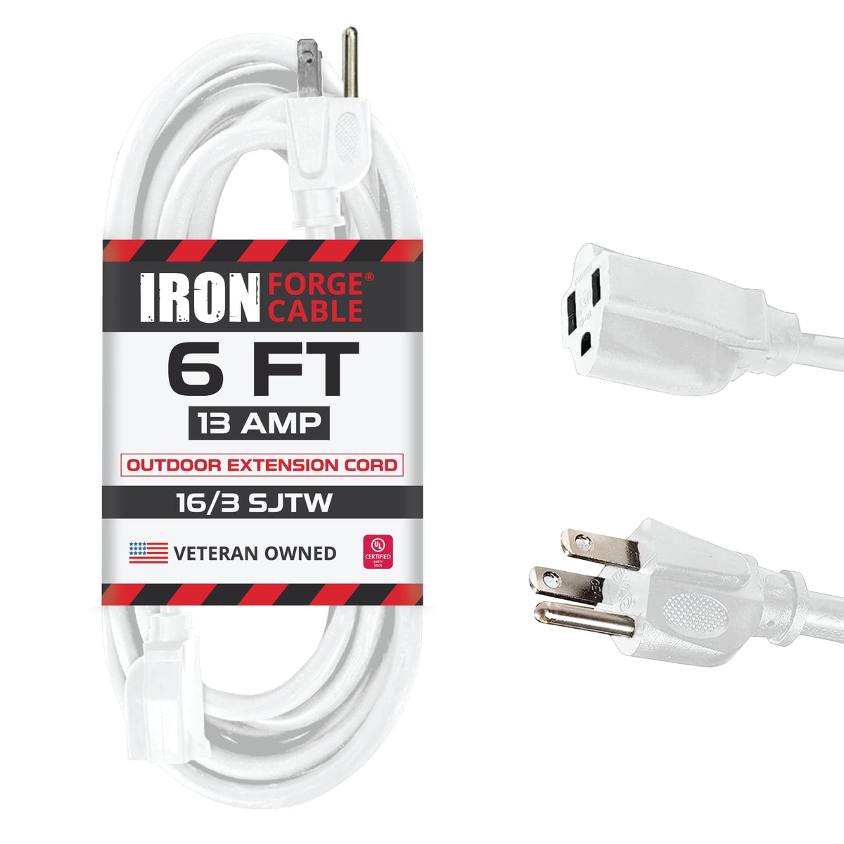 IRON FORGE CABLE weatherproof 6ft extension cord for outdoor use.