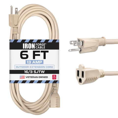 Iron Forge Cable weatherproof 6 ft outdoor extension cord ideal for decks and patios.