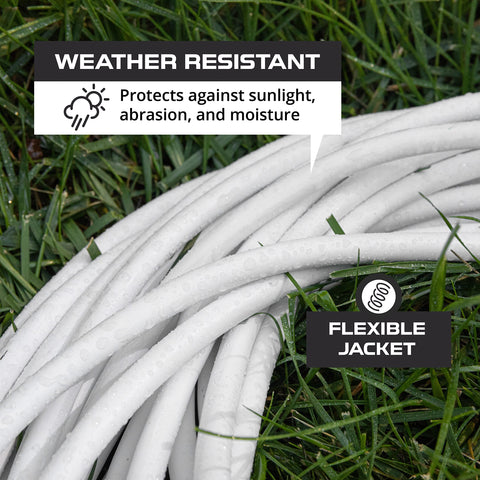 IRON FORGE CABLE white exterior extension cord blends with modern outdoor spaces