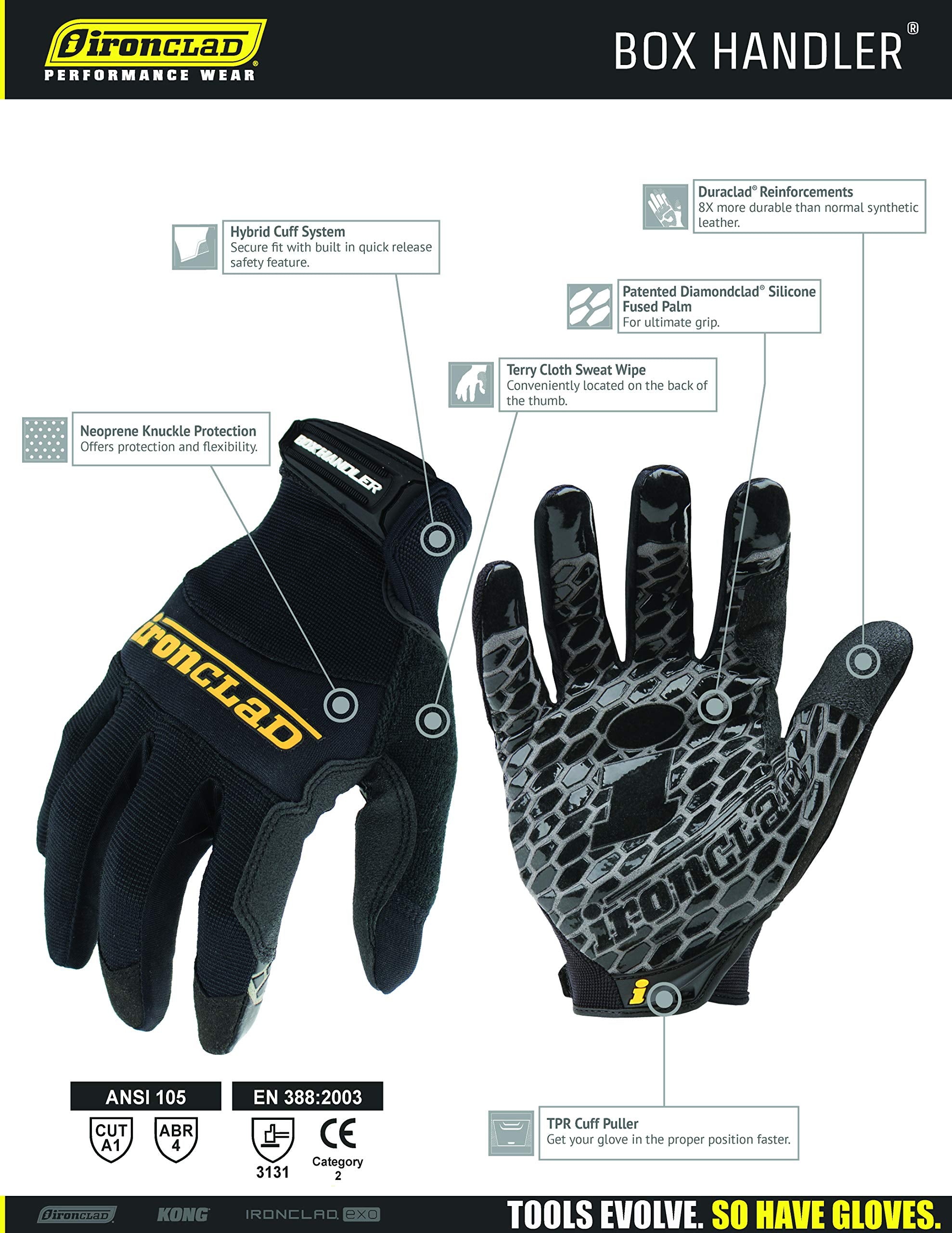 Ironclad BHG-03-M black glove back-thumb sweat wipe for quick brow refresh.