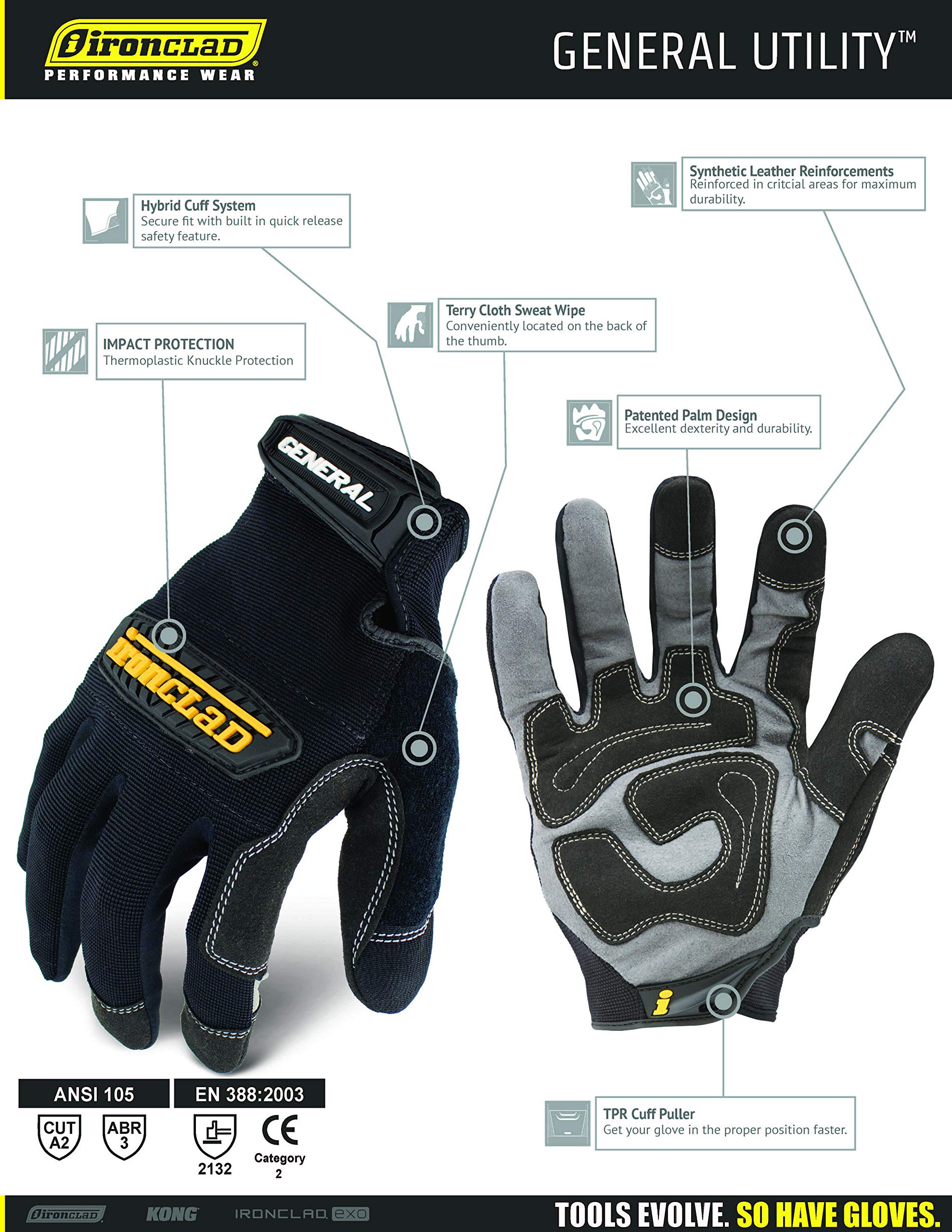 Ironclad GUG secure-fit maintains grip during repetitive motions.