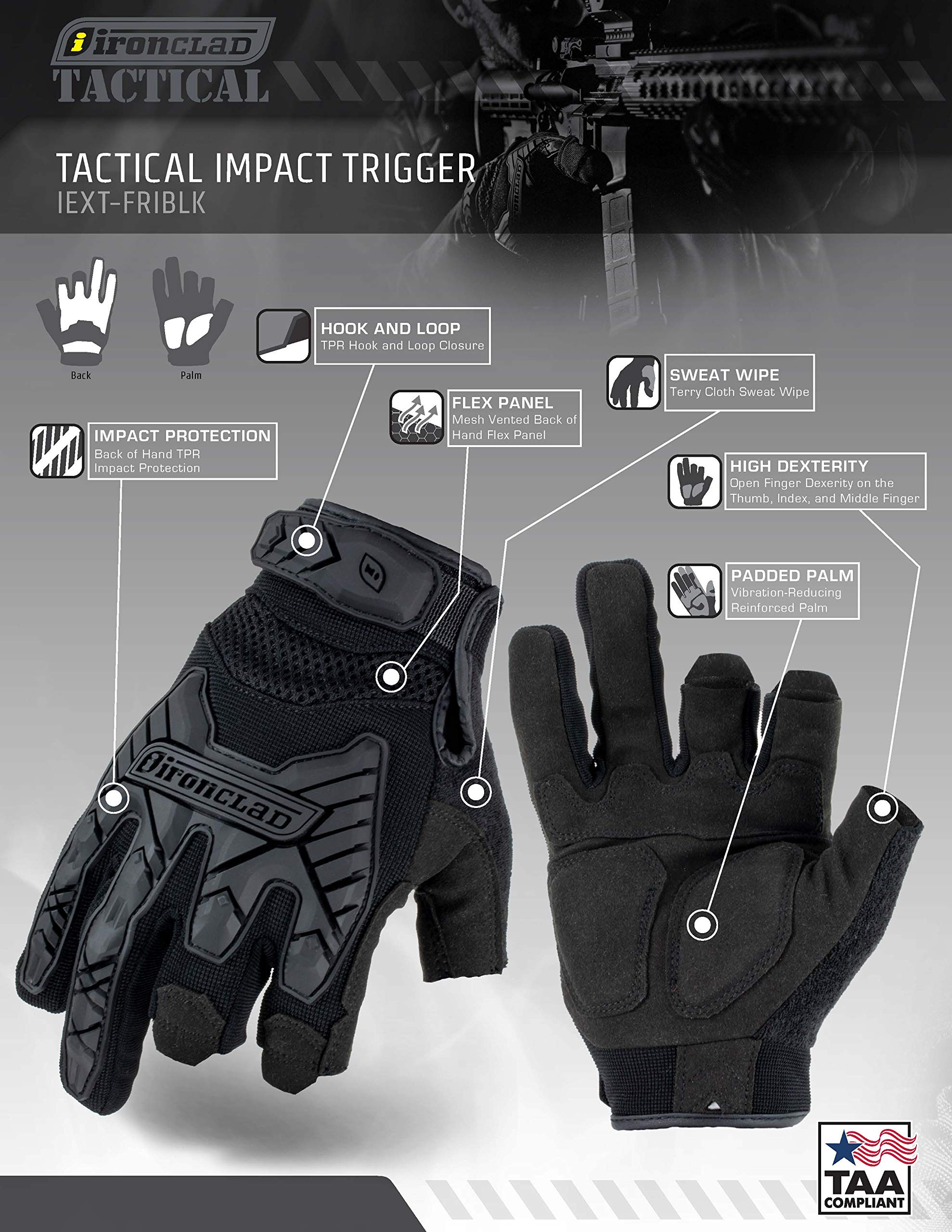 Ironclad Tactical Framer Impact hook-and-loop closure for a secure fit.