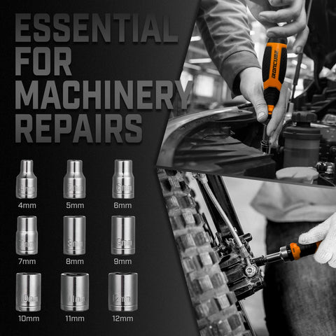IRONCUBE ergonomic grip ratchet for comfortable, controlled screw driving.