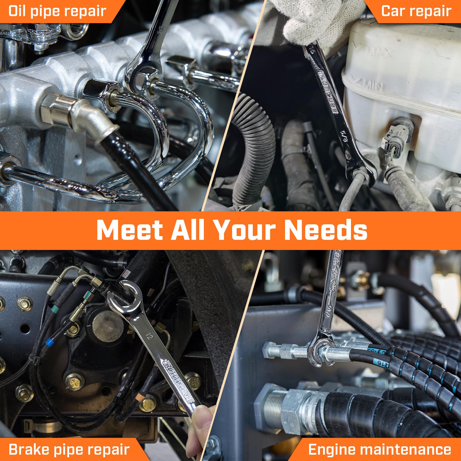 Ironcube flare nut wrenches ideal for auto and industrial line work.