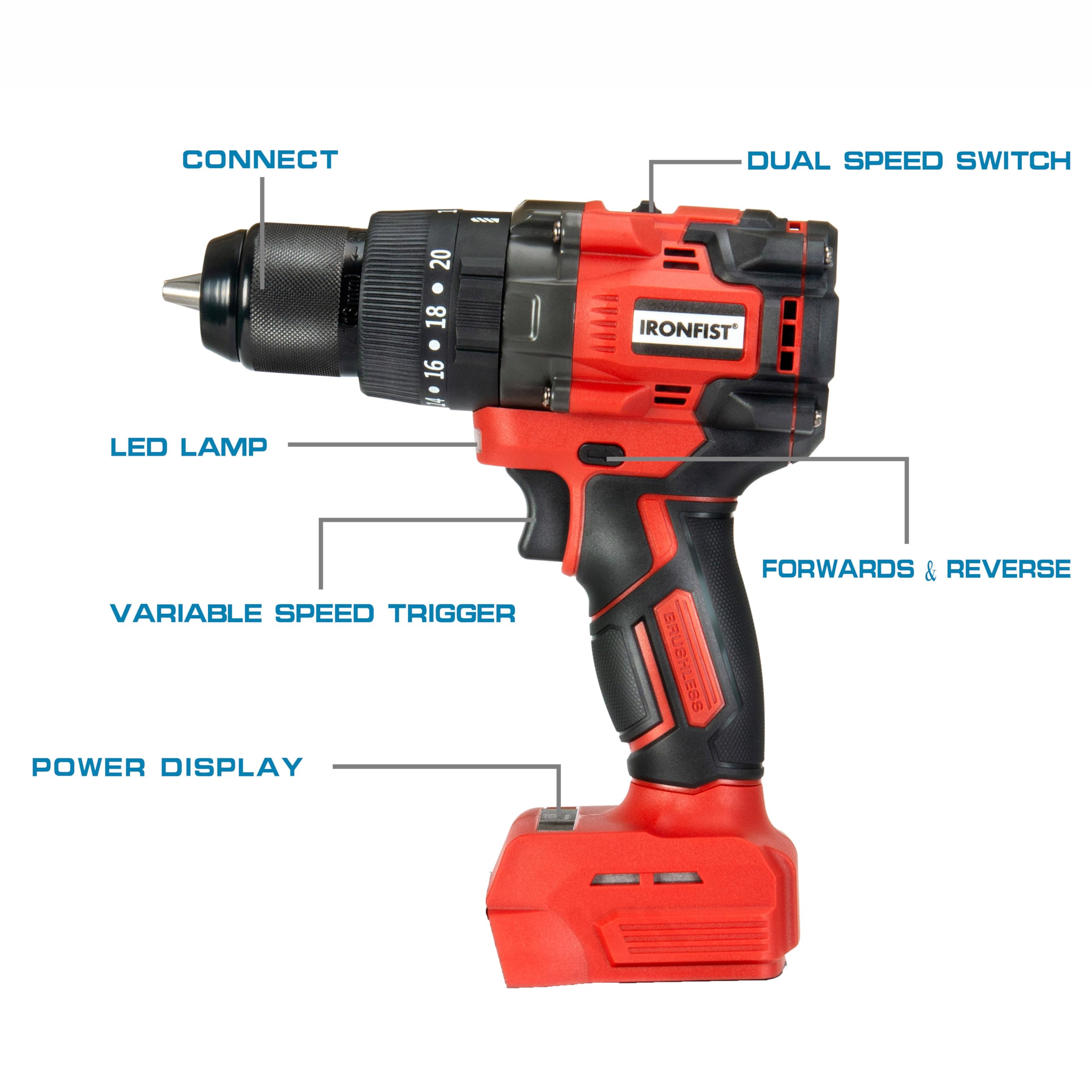 IRONFIST drill with half-inch metal chuck for secure bit grip during heavy tasks