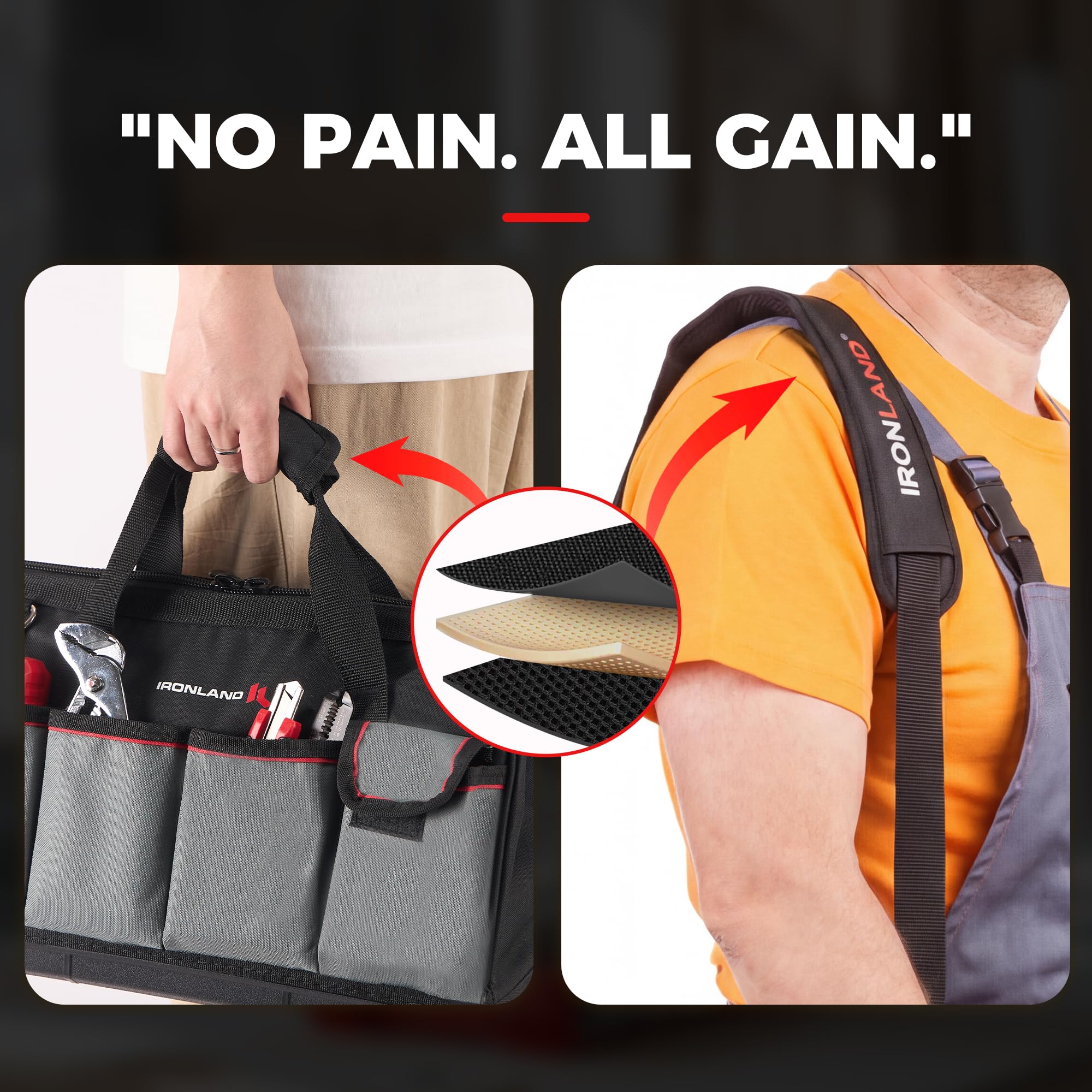 IRONLAND smart multi-pocket organizer helps you locate tools quickly.