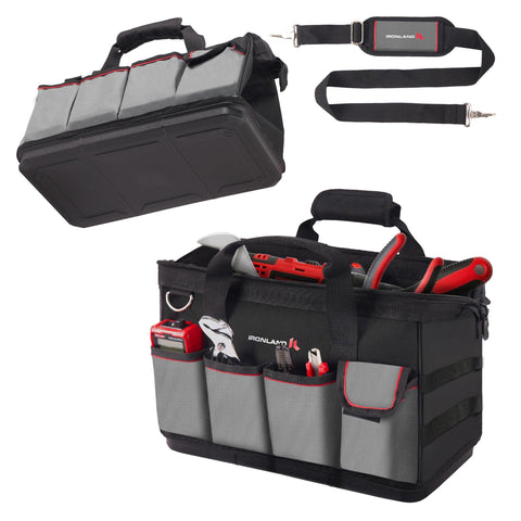 IRONLAND tool bag main compartment offers organized space for bulky tools on site.