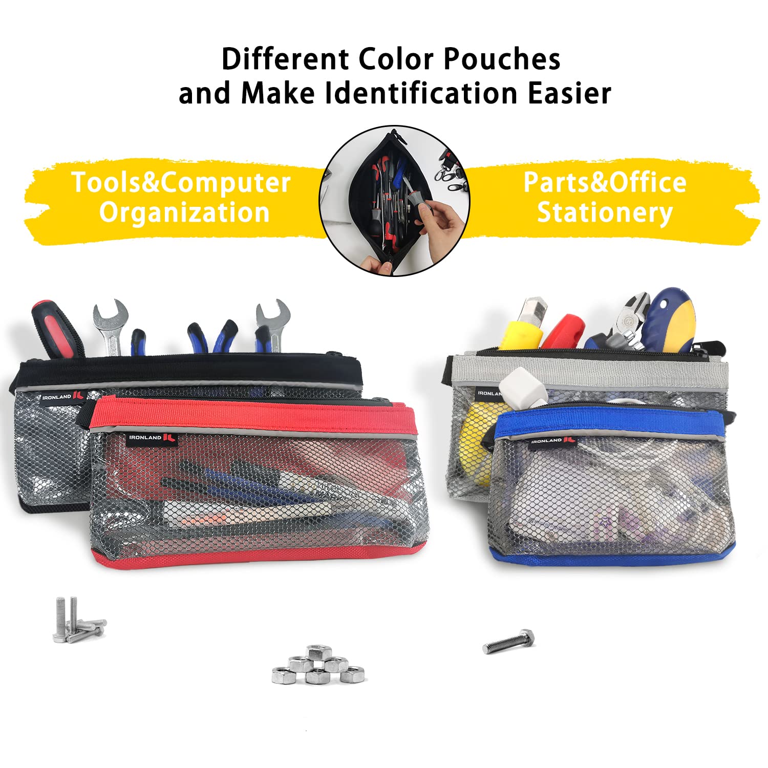 IRONLAND tool pouch carabiner clip enables easy belt or backpack attachment