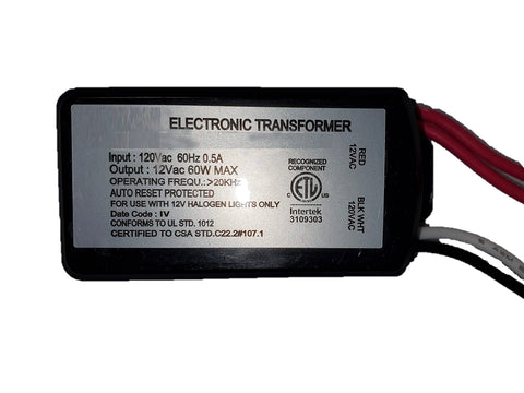 Ironsmith halogen transformer shows 120V input and 12V output for low-voltage lighting.