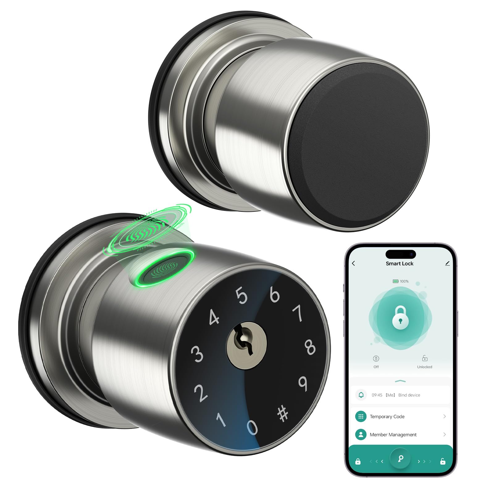 IRONZON fingerprint door knob closeup with quick biometric unlock