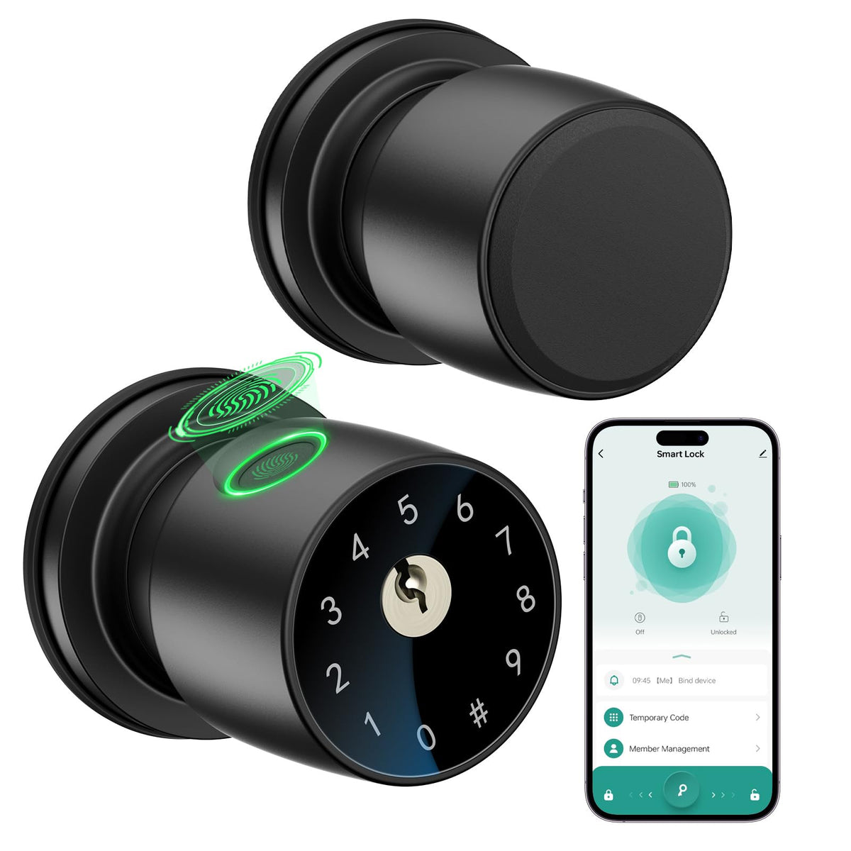 IRONZON fingerprint door knob front view showing keyless security for any room.