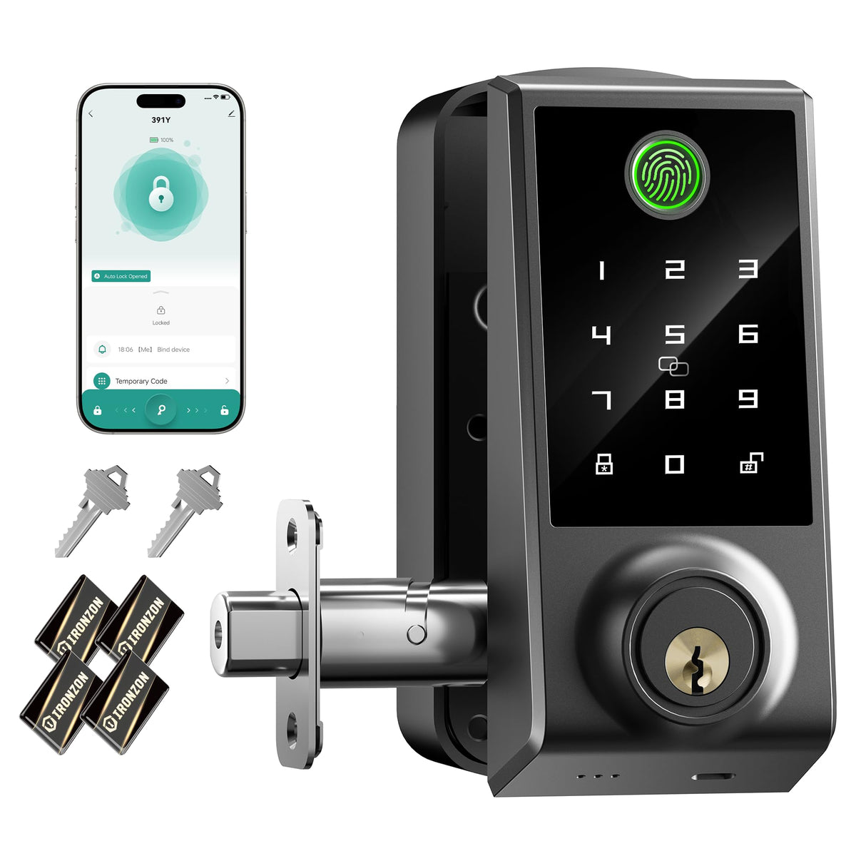 IRONZON smart door lock with touchscreen keypad for quick keyless entry at the front door
