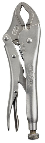 IRWIN curved jaw locking pliers 10-inch with self-energizing jaw for secure grip on round pipes and fasteners.