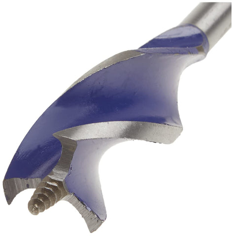 IRWIN Speedbor Max tri-flute design close-up for efficient chip removal.