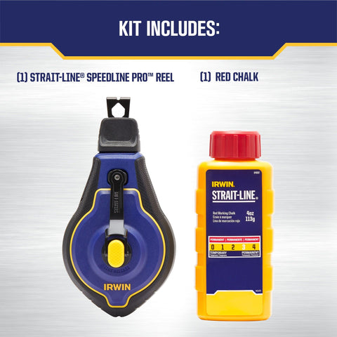 IRWIN Speedline Pro chalk kit in red for quick refills and bright lines.