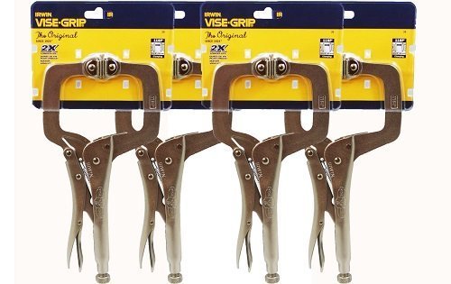 IRWIN Vise-Grip 11-inch locking clamp with swivel pads secures irregular workpieces.