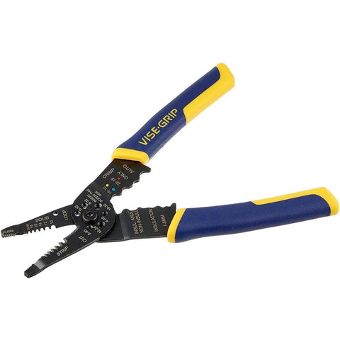 IRWIN VISE-GRIP wire crimping tool 8in crimps insulated and non-insulated terminals.