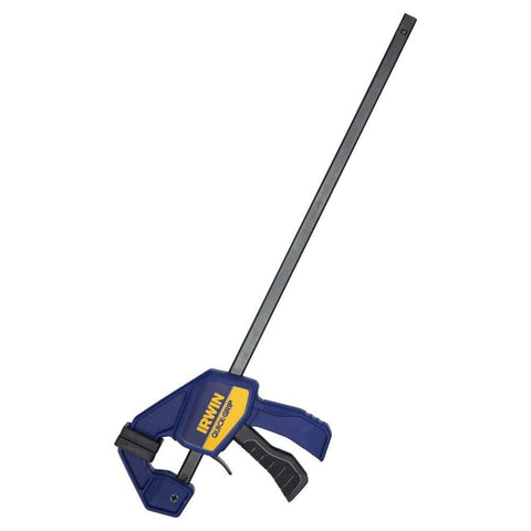 IRWIN Quick-Grip Mini Bar Clamp 12-inch, non-marring pads protecting workpieces.