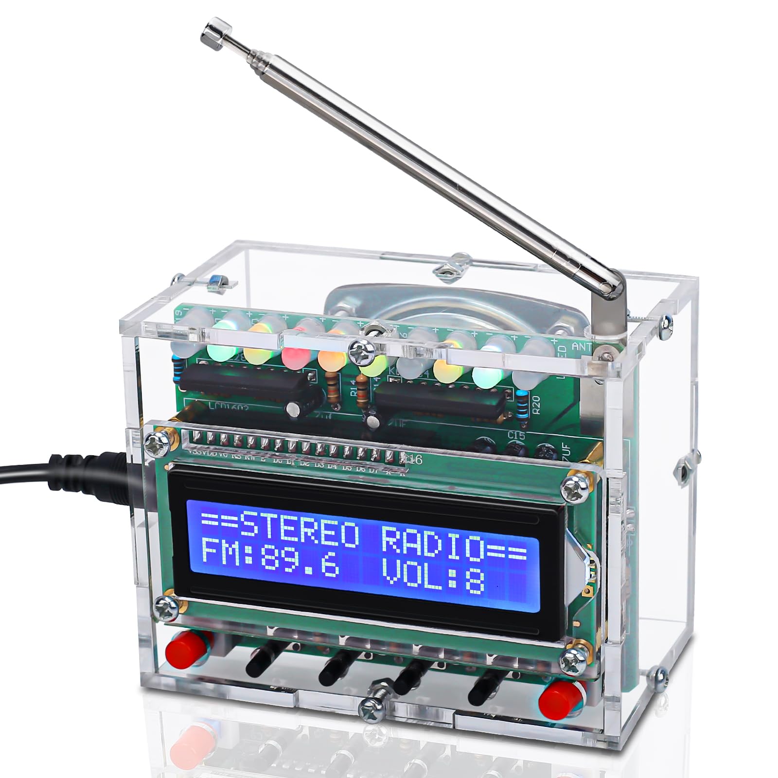 IS FM Radio Kit LED flash lights pulse with music for a lively ambience.