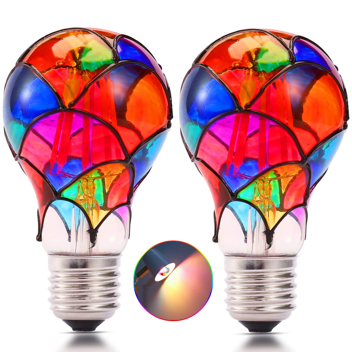 I-SHUNFA Edison stained glass bulb front view showing vintage glow and LED efficiency