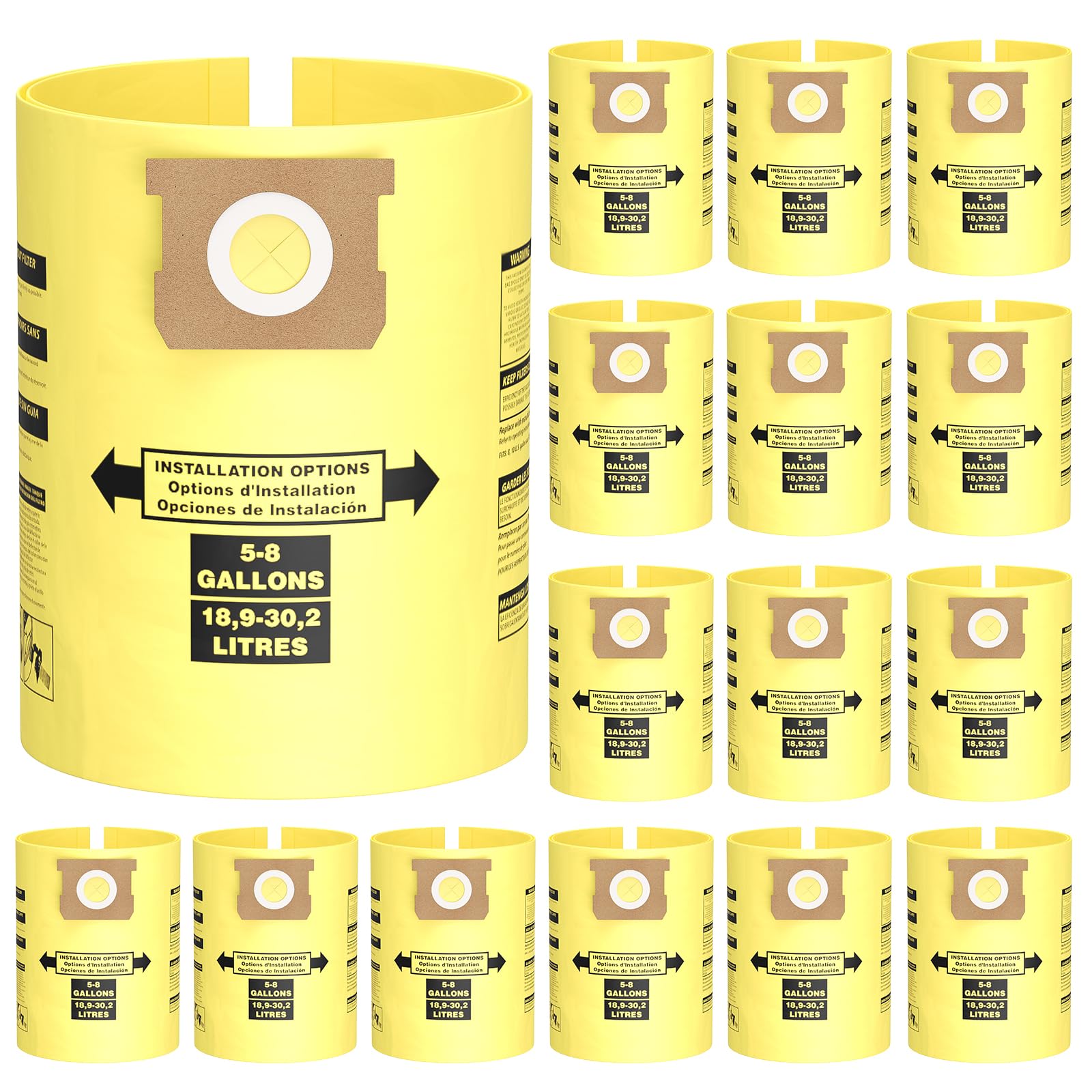 Isinlive 15-piece 5-8 gallon vacuum bags for Type E/H/U compatibility, clean dust containment.